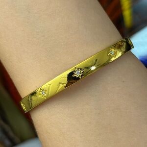 6mm Wide Cz Stars Silver Gold Cuff Bangle Bracelet
